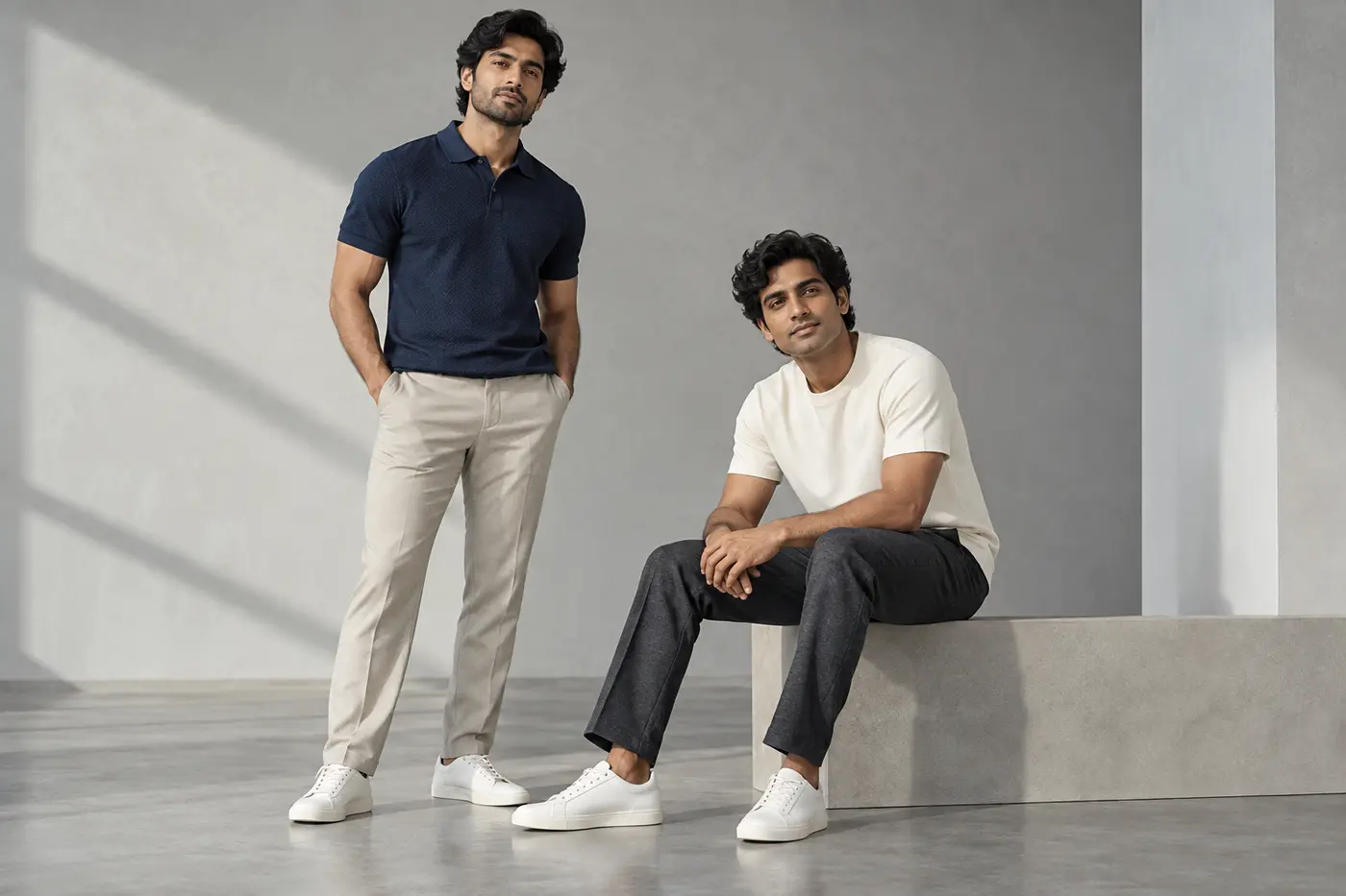 Menswear direction: textured polo and cotton tee