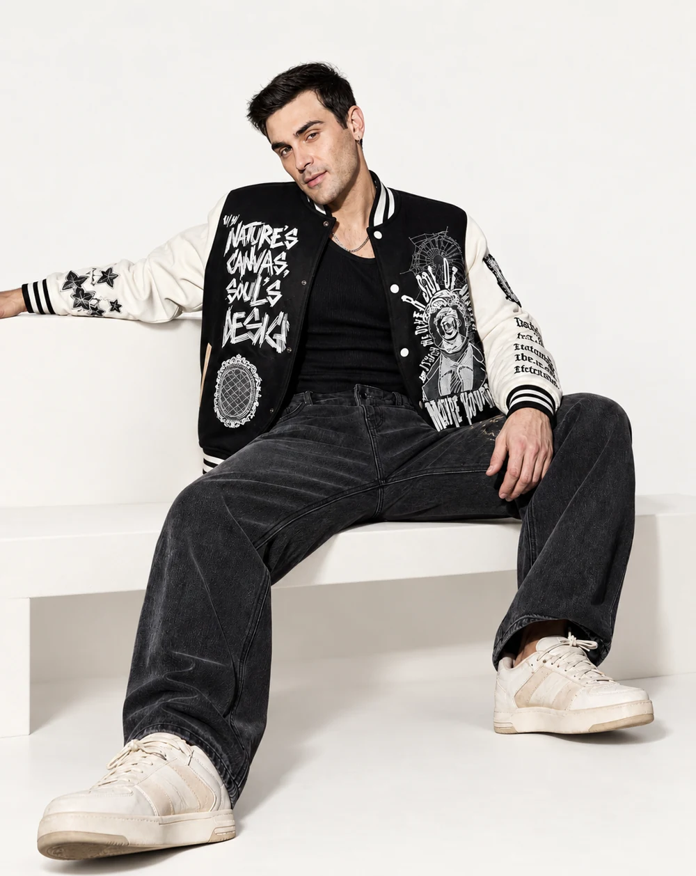 Menswear varsity jackets — selected garment style